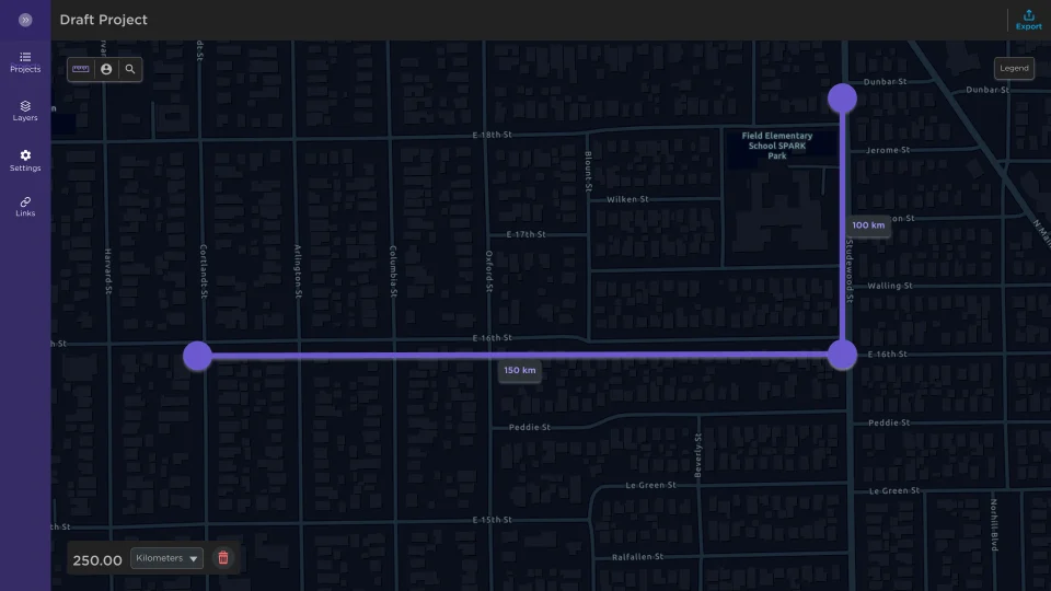 Tower Demand Analytics map with dark basemap and measurement tools